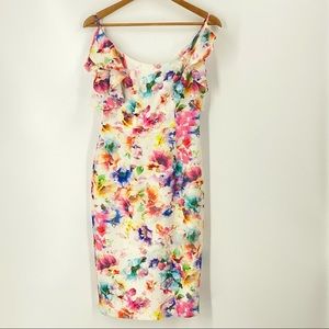 Black Halo Rosette Floral Ruffle Sleeve Dress NEW